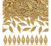 PH PandaHall Jesus Fish Charms Alloy Christian Fish Jesus Pendants Tibetan Message Charms Beads for DIY Easter Bracelets Necklaces Earrings Jewelry Making, 26mm x 9.5mm x 2mm, Metal, No Gemstone