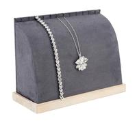 PH PandaHall Jewellery Display Stand for 11 Necklaces, Grey Velvet Necklace Holder Organizer Wood Pendant Chain Showcase Curved Jewellery Display Stand for Vendors Retail Selling Storage