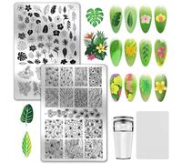PH PandaHall Leaf Nail Stamping Plates Rainforest Leaves Nail Image Plates Flower Theme Nails Art Stencils Tropical Plants Manicure Stamp Templates for Women Manicures Salon Design DIY Printing, 2pcs