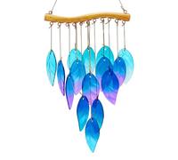 PH PandaHall Leaf Shape Glass Wind Chimes for Outside, Blue Green Feather Windchimes Soothing Sound Chimes Garden Window Decor for Housewarming Birthday Christmas Decoration, 1pc