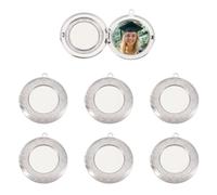 PH PandaHall Locket Pendants Charms Photo Frame Charms for Necklaces Openable Memory Locket Pendant Flat Round Lockets for Valentine's Day DIY Memorial Bracelet Keychain Jewellery Making, Platinum