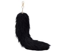 PH PandaHall Luxe Fox Fur Tail Keychain, Black Cosplay Tail Accessory Stuff Plush Tail Keychain for Cosplay Ren Faire Accessories Costume Decoration Daily Use Gift Giving, 17.7"~18.7"