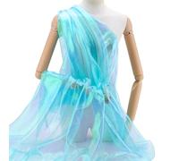 PH PandaHall Magic Gradient Fabric 3m Organza Lace Fabric 1.6m Wide Iridescent Gauze Fabrics Sheer Organza Fabrics for Wedding Dress Fashion Crafts Decorations, Cyan Color