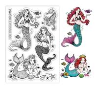 PH PandaHall Mermaid Clear Stamp Ocean Silicone Stamp Shell Fish Seahorse Starfish Clear Stamps Transparent Rubber Stamp for Paper Crafting Photo Albums Holiday Cards Scrapbooking Gift Tags