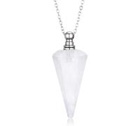 PH PandaHall Natural Quartz Essential Oil Diffuser Necklace Hexagonal Pointed Perfume Vial Faceted Cone Crystal Bottle with Stainless Steel Chain White Stone Necklace for Women Jewellery