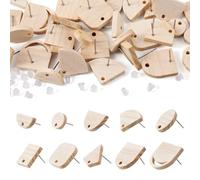 PH PandaHall PandaHall 40pcs Wood Stud Earring Findings with 50pcs Ear Nuts Rectangle Flat Round Oval Ear Studs Earring Posts for Dangle Earring Jewelry Making