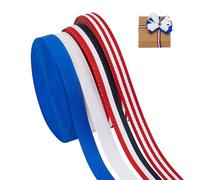 PH PandaHall Patriotic Grosgrain Ribbon, 4 Rolls 10mm Striped Blue White Red Black Decorative Craft Ribbon Polyester, Perfect for Gift Wrapping, Christmas, Memorial Day