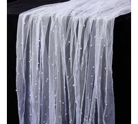 PH PandaHall Pearl Tulle Fabric, 3.28x1.75yard Pearl Mesh Cloth White Tulle Fabric Nylon Mesh Bridal Tulle for Romantic Wedding Party Table Holiday Decoration Dress Arch Veil Clothes
