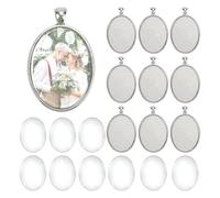 PH PandaHall Pendant Bezel Settings Kit, 10pcs Tibetan Oval Pendant Tray Blank 10pcs 40x30mm Glass Clear Cabochon Dome Photo Charm Pendants for Necklace Wedding Bouquet Graduation, Antique Silver