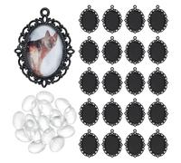 PH PandaHall Pendant Bezel Settings Kit, 30pcs Oval Pendant Tray Blank 30pcs 25x18mm Glass Clear Cabochon Dome Memorial Photo Pendants for Necklace Wedding Bouquet Graduation Photo Charm, Black