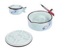 PH PandaHall Porcelain Ink Dish Plate Fish Shape Calligraphy Inkwell Lotus Bamboo Pattern Ceramic Ink Plate with Brush Holder Multifunctional Bowl for New Year Calligraphy Chinese Japanese Painting