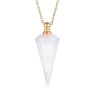 PH PandaHall Quartz Perfume Bottle Pendant Faceted Cone Essential Oil Diffuser Vial Charms Hexagonal Pointed Crystal Pendants with Cable Chain White Gemstone Necklace for Women Jewellery
