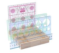 PH PandaHall Quilting Ruler Holder Organizer, 16 Slots Pinewood Ruler Storage Rack 15cm Square Sewing Template Organizer for Sewing Supplies Accessories Home Office Workshop Table