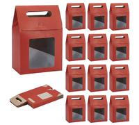 PH PandaHall Red Gift Boxes 24pcs Goodies Boxes with Window Party Favors Box Treat Candy Box Paper Gable Boxes for Wedding Shower Snacks Donuts Cookie Birthday, 13.5x8x19.4cm