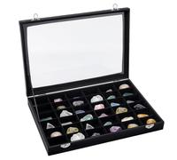 PH PandaHall Rock Collections Box PU Leather Rock Display Case 36 Grid Black Crystal Storage Organizer Box with Visible Window for Home Drawer or Shop Selling (13.98x9.45x1.85Inch)
