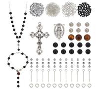 PH PandaHall Rosary Jewellery Making Supplies, 241pcs Natural Black Agate Beads Tiger Eye Gemstone with Cross Charms Rosary Prayer Making Easter Necklace Set for Christmas Easter Ramadan Craft