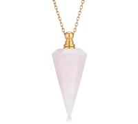 PH PandaHall Rose Quartz Essential Oil Diffuser Vial Necklace Faceted Cone Perfume Bottle Hexagonal Pointed Crystal Pendants with Golden Cable Chain Pink Stone Necklace for Women Jewellery
