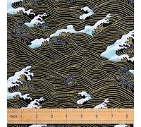 PH PandaHall Sea Wave Fabric 1.5x1m Japanese Wave Fabric Cotton Coffee Upholstery Fabrics Retro Printed Sewing Fabrics for DIY Crafts Sewing Handmade Clothing Tablecloth Home Decor