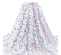 PH PandaHall Sequin Fabric by The Yard Iridescent Glitter Fabric Sparkly 1.2m Wide Mermaid Fabrics Shiny Sequin Tablecloth Mesh Fabrics with 18mm Sequins for Halloween Wedding Party Sewing DIY Crafts