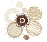 PH PandaHall Set of 8 Boho Wall Basket Decor, Woven Rattan Hanging Baskets Flat Round Handmade Rustic Wall Art Set for Living Room Bedroom Office Kitchen Hotel Wedding Party Decoration, 11-40cm