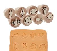 PH PandaHall Set of 8 Wooden Print Stamp, Space Planet Clay Stamp Small Round Wood Astronaut Rocket Stamps Clay Pottery Stamps with Handle for DIY Craft Clay and Ceramic, 4.3x3.8cm