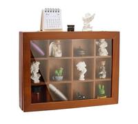 PH PandaHall Shadow Box Display Case Mini Clear Wood Display Cabinet with 12 Slots 9.4" x12.6" Vintage Style Wood Cubby Shelf with Front Clear Cover for Tea Sets Cosmetics Display & Home Decor