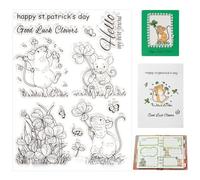 PH PandaHall St. Patrick's Day Clear Stamps Lucky Clover Transparent Stamps Irish Shamrock Silicone Stamp Rubber Stamp for Card Making Journaling Photo Album Journal Scrapbooking, 16x11cm