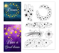 PH PandaHall Star Clear Stamps Stars Border Silicone Stamp Star Backbround Rubber Stamp Firework Transparent Stamp for Card Making and Photo Album Scrapbooking 16x11cm