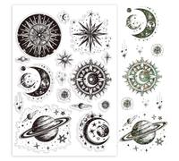 PH PandaHall Stars Clear Stamps for Card Making, Compasses Silicone Stamp Moon Transparent Craft Seal Stamp Rubber Stamp Planet Clear Stamps for DIY Scrap Booking Crafting Album Journal Decor