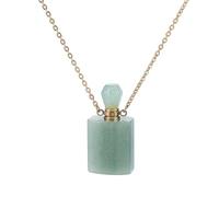 PH PandaHall Stone Essential Oil Diffuser Necklace, Natural Green Aventurine Perfume Bottle Necklace Rectangle Crystal Perfume Bottle Pendant with Golden Chain for Women Jewellery, 1 Piece