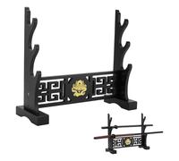 PH PandaHall Sword Stand, 3-Tier Wood Katana Display Stand Japanese Samurai Sword Holder Display Hanger Rack with Silver Dragon for Light Saber Katana Wakizashi Tanto Genji Sword, Black, 1 Pack