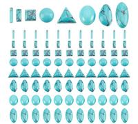PH PandaHall Synthetic Turquoise Stone Cabochons, 96pcs 8 Shapes Blue Texture Gemstone Tiles Column Square Bead Half Round Stone Cabochon Tile for Bracelet Necklace Earrings Cameo Jewellery Making