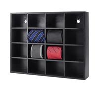 PH PandaHall Tie Box Organizer Wall Mounted Tie Rack, Black 16 Compartments Bamboo Belt Holder Mens Necktie Organizer for Tie Socks Closet Drawer Home Office, 15x11.8x2.8 inch