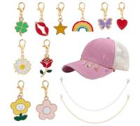 PH PandaHall Trucker Hat Chains, 2pcs Butterfly Hat Chain with 10 Enamel Charms Detachable Flower Four-Leaf Hat Chains Star Heart Rainbow Charms for Women Bag Clothes Baseball Hat Decoration