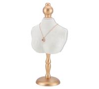 PH PandaHall Velvet Necklace Display Stand, 3D Jewellery Bust Mannequin Organizer White Necklace Holder with Gold Base for Home Boutique Retail Store Exhibition Decoration, 1pc, 35cm in Height