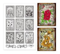 PH PandaHall Vintage Flowers Clear Stamp, Flowers Posters Silicone Stamp Rose Carnations Transparent Rubber Stamp Seal Stamp for DIY Card Making Decor Journal Scrapbooking, 16x11 cm
