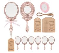 PH PandaHall Vintage Handheld Mirror 8 Sets Double Sided Hand Mirror Rose Gold Compact Mirrors Makeup Mirrors with Ribbon and Thank You Tags for Party Favors Wedding Birthday Guest Return Travel Home