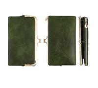 PH PandaHall Vintage PU Leather Wallet for Women Kiss Lock Billfold Compact Bifold Clutch Purse Card Holder, 4.3x7.6inch, Green