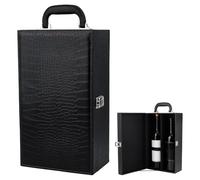 PH PandaHall Wine Gift Box, 2 Bottle Textured Leatherette Wine Carrier Case with Top Handle Bottle Storage Packaging Box for Business Gifts, Party Events, Travel, Holiday, 36.7x20x11.8cm, Black
