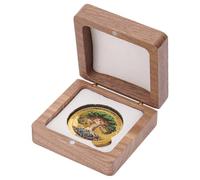 PH PandaHall Wood Coin Display Case, 6.8cm Square Medal Presentation Box Round Piece Storage Box With Velvet Inside Single Coin Display Holder for 4cm Coins Collectors Gift