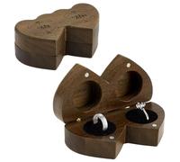 PH PandaHall Wood Double Ring Box Mr and Mrs Ring Bearer Box Heart Shape Ring Jewellery Box Rustic Engraved Ring Case Holder with Black Velvet for Valentine's Day Wedding Ceremony Engagement Proposal
