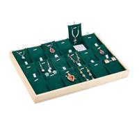 PH PandaHall Wood Jewellery Display Tray 18 Grids Stackable Jewellery Storage Trays Green Necklace Tray Organizer Earring Display with Velvet Insert Pad for Jewellery Display Vendor Rings Showcase