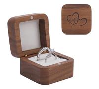 PH PandaHall Wood Ring Boxes Double Slot Rings Box Engraved Ring Storage Boxes Rustic Ring Bearer Box with White Velvet Inside for Wedding Proposal Engagement Ceremony 5.5x5.5x3.7cm