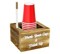 PH PandaHall Wooden Cup Holder with Marker Slot, Party Cup Holder Plastic Cups Holders 14cm Square Drink Cups Dispenser for Party, Kitchen, Bathroom, Bar, Housewarming Decoration