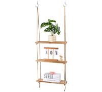 PH PandaHall Wooden Hanging Shelves for Wall 3 Tier Wall Shelves Macrame Plant Hanger Hanging Boho Plant Rope Shelf Floating Shelf for Plants Living Room Bedroom Boho Bathroom Decor