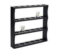 PH PandaHall Wooden Shot Glass Display Case, 4 Tier Wall-Mounted Display Shelf 24 Slots Shot Glass Holder Rack for Home Bar Kitchen Display Storage Gift, Black, 42x43x7.6cm