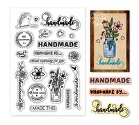 PH PandaHall Word Clear Stamps, Handmade Text Rubber Stamps Transparent Silicone Stamp Flower Clear Stamp Seals for Card Making Photo Album Decoration and DIY Scrapbooking, 11x16cm