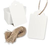 PH PERKHOMY 180 Pcs Glitter Brown Paper Gift Tags with String, Blank Price Tags for Gifts Crafts Wedding Christmas, Glitter White