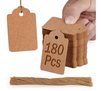PH PERKHOMY 180 Pcs Kraft Paper Gift Tags with String, Blank Price Tags for Gifts Crafts Wedding Christmas, Brown
