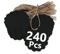 PH PERKHOMY 240 Pcs Round Gift Tags with Wavy Edges, Kraft Paper Tags with String for Gifts Crafts Wedding Christmas, Black